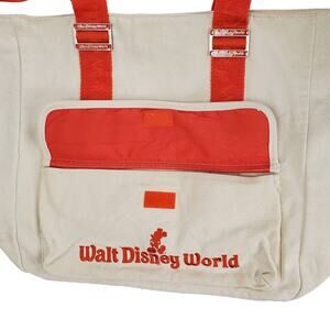 Walt Disney World Park Disneyland Resort Canvas Tote Cream Orange Trim Beach Bag
